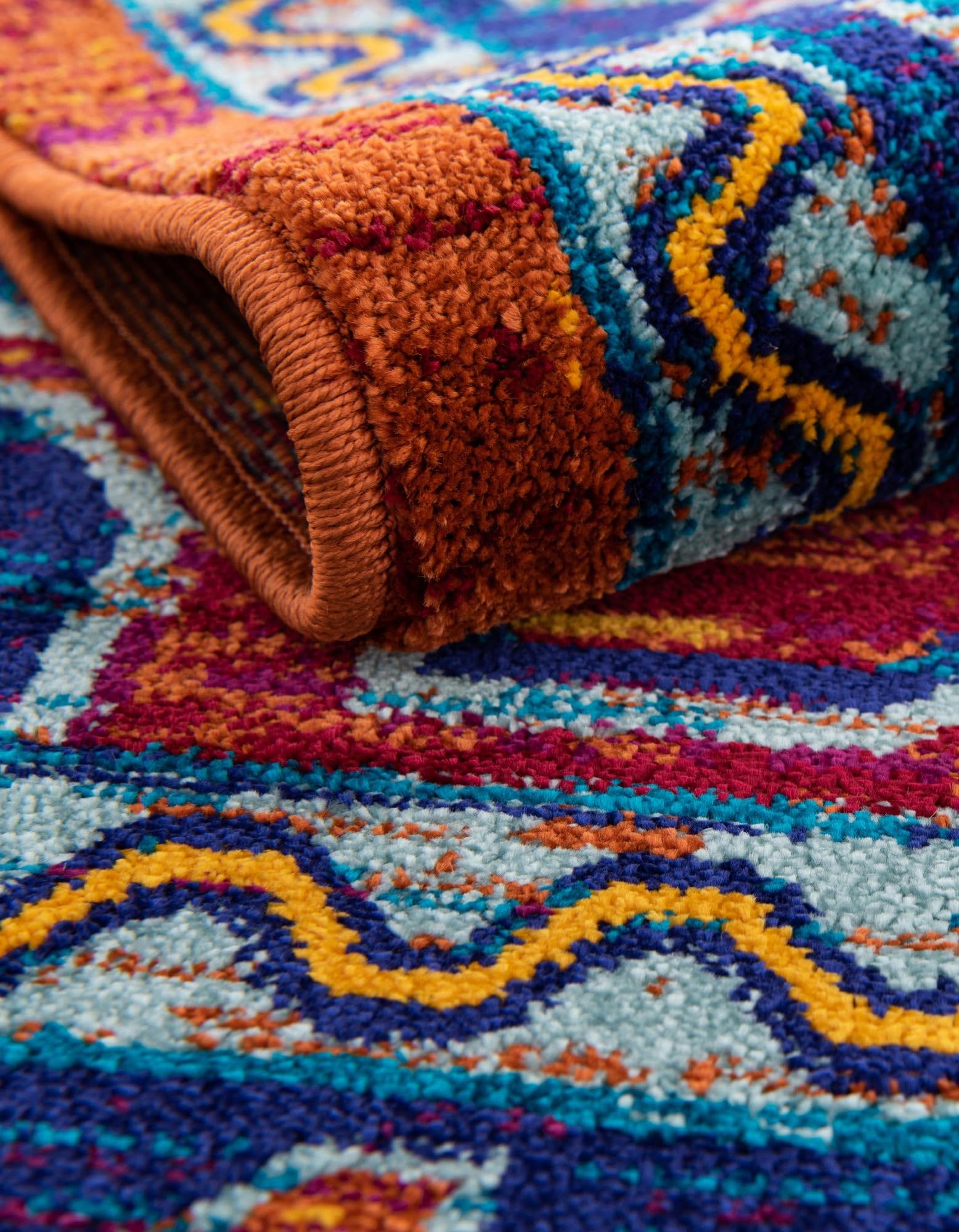 Rugs.com Calypso Collection Rug – 4 Ft Round Rust Red Blue Medium-Pile Rug Perfect for Kitchens, Dining Rooms - Image 7