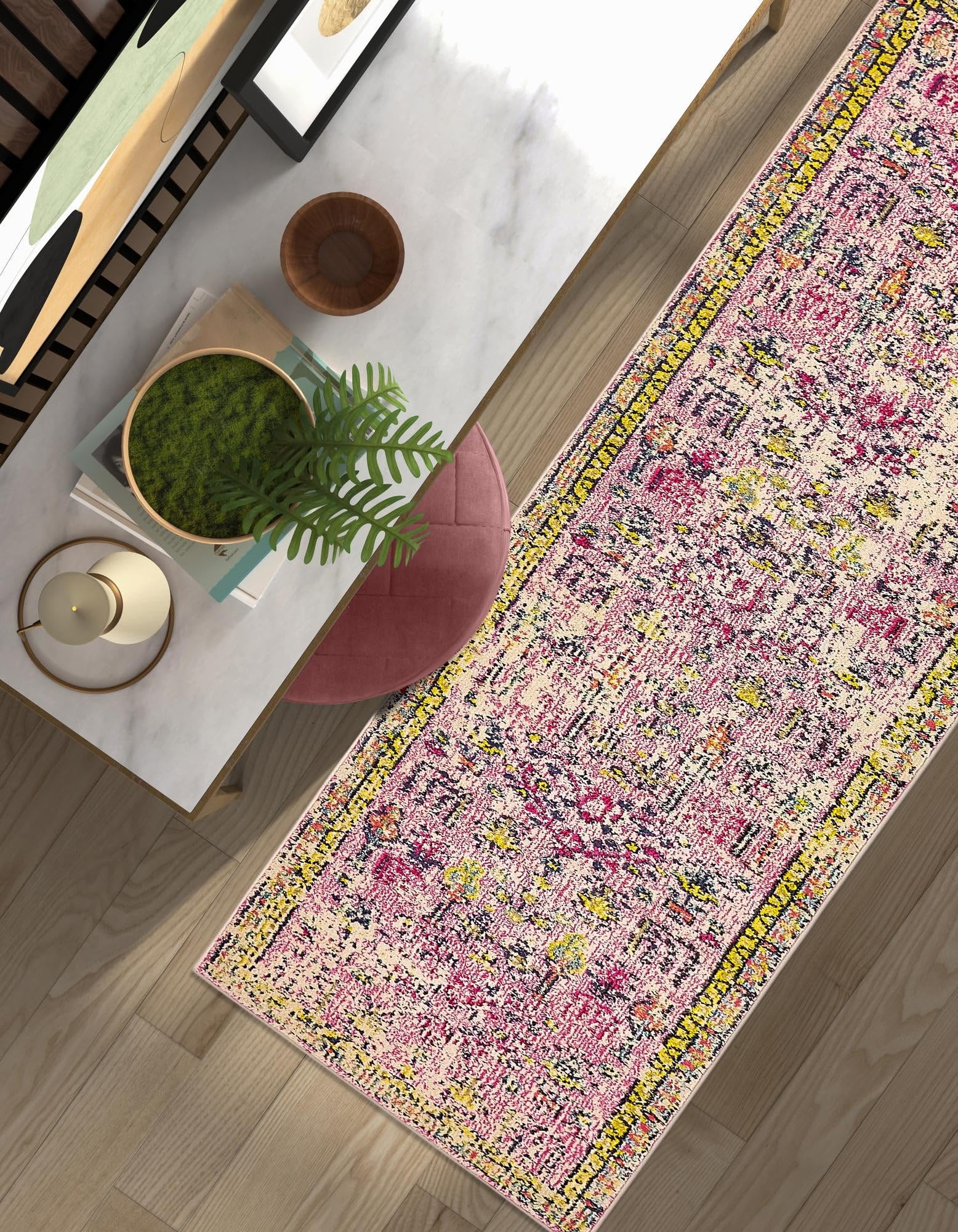 Rugs.com El Paso Collection Rug – 12 Ft Runner Pink Medium-Pile Rug Perfect for Hallways, Entryways - Image 6