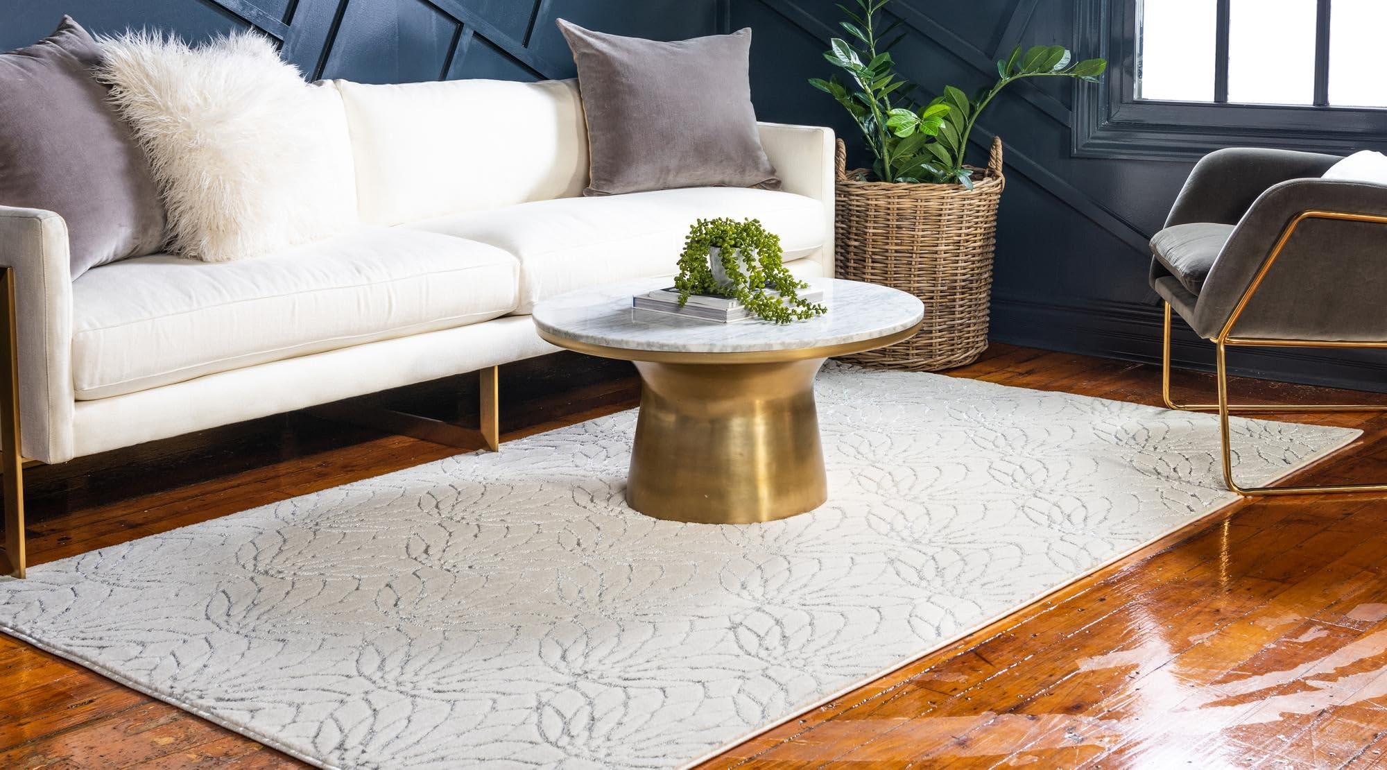 Rugs.com Glam Collection Rug – 9x12 White Silver Medium-Pile Rug Perfect for Living Rooms, Large Dining Rooms, Open Floorplans - Image 3