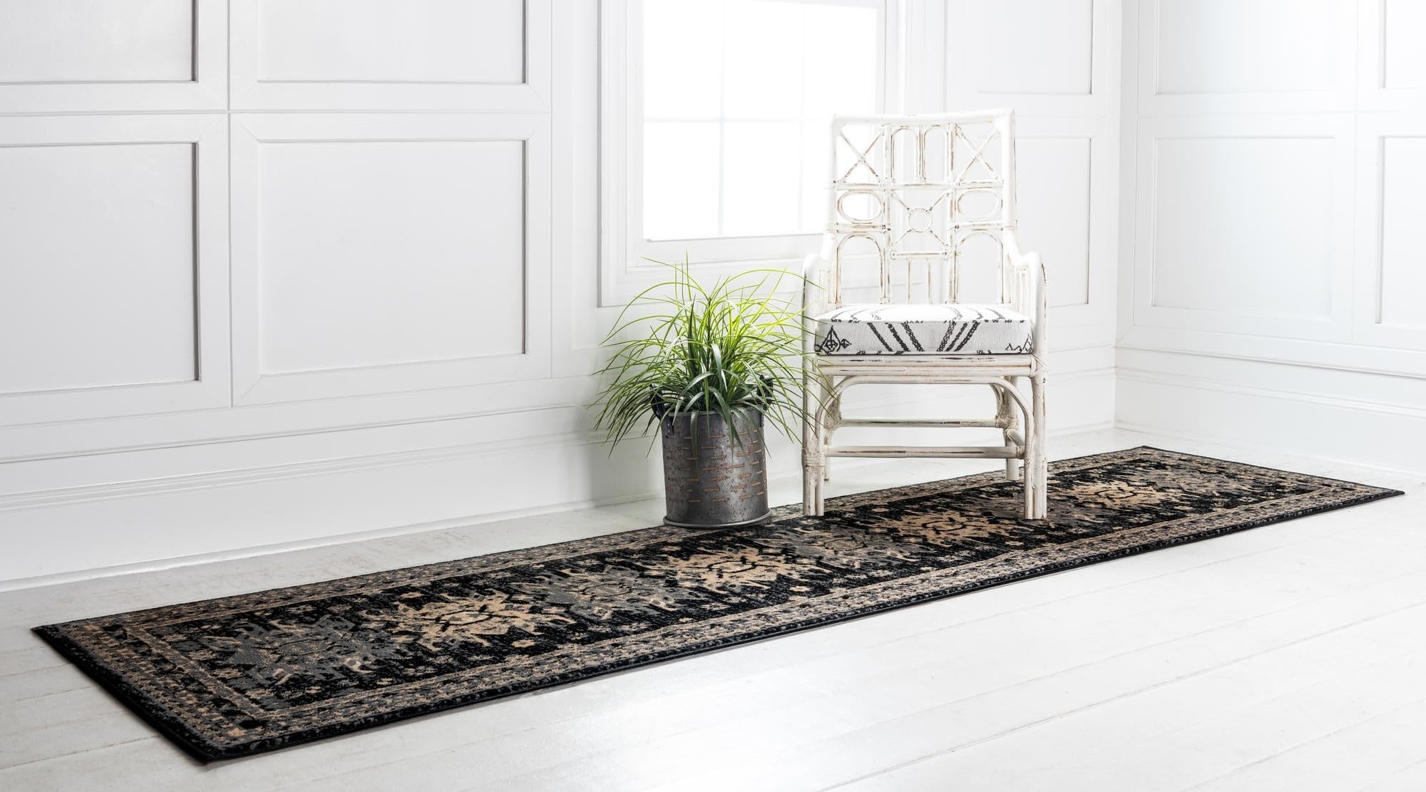 Rugs.com Heris Collection Rug – 10 Ft Runner Black Medium-Pile Rug Perfect for Hallways, Entryways - Image 3