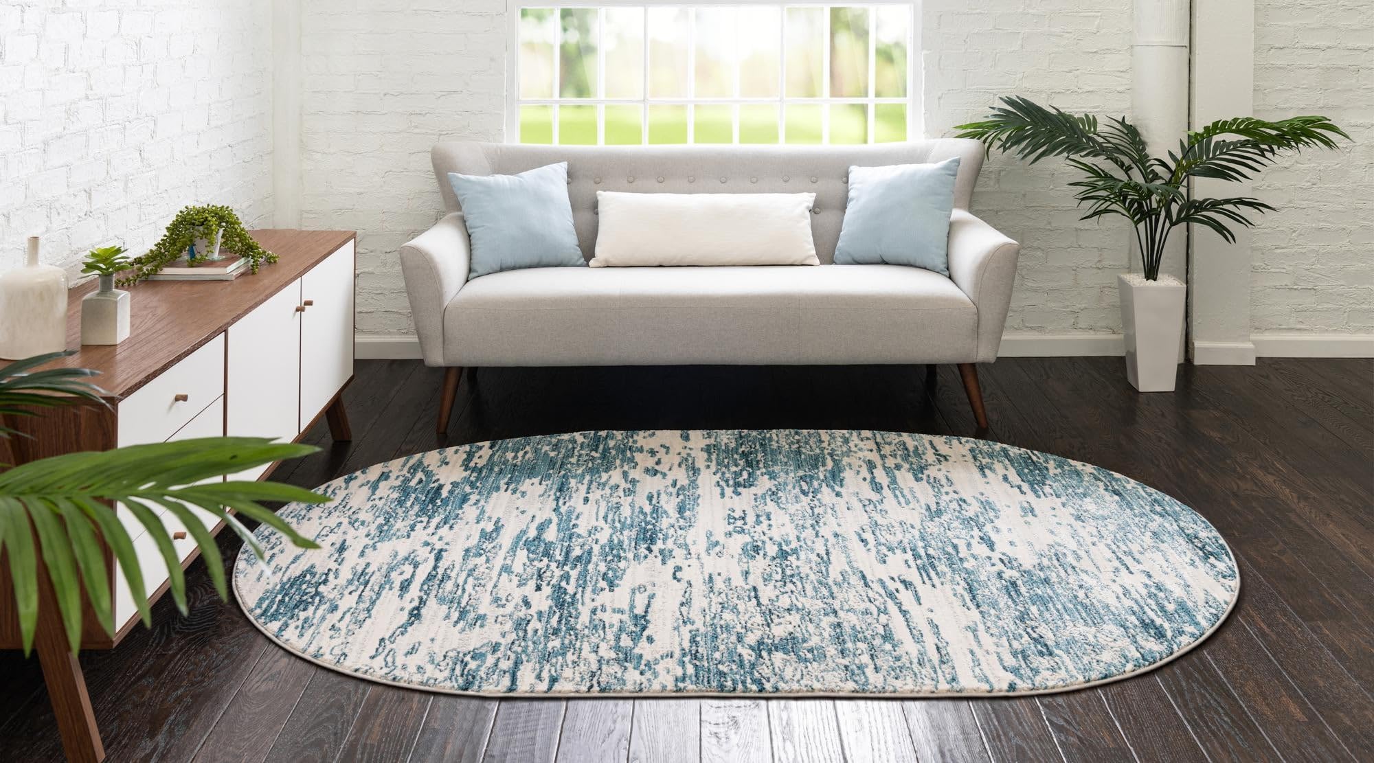 Rugs.com Oasis Collection Rug – 8x10 Oval Blue Medium-Pile Rug Perfect for Living Rooms, Large Dining Rooms, Open Floorplans - Image 4