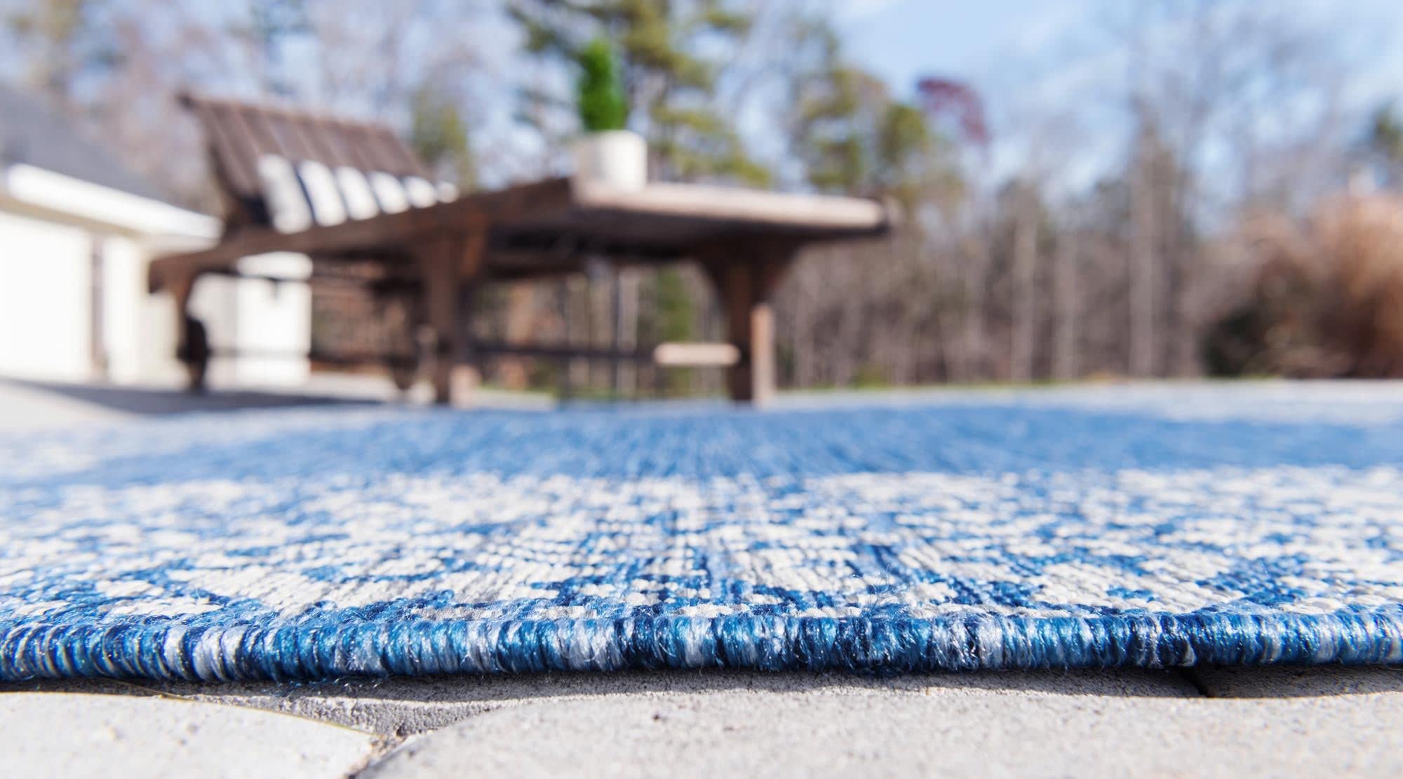 Rugs.com Outdoor Border Collection Rug – 5' x 8' Blue Flatweave Rug Perfect for Bedrooms, Dining Rooms, Living Rooms - Image 5