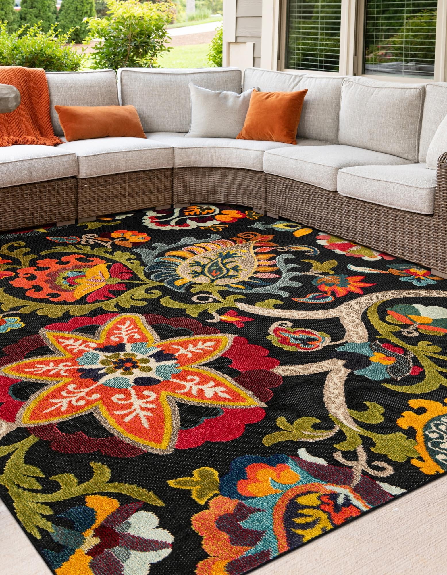 Rugs.com Outdoor Casablanca Collection Rug – 10 Ft Square Multi Black Low-Pile Rug Perfect for Living Rooms, Kitchens, Entryways - Image 6