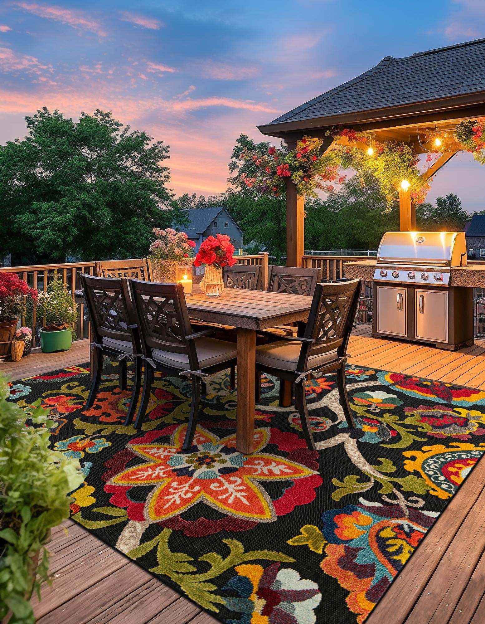 Rugs.com Outdoor Casablanca Collection Rug – 10 Ft Square Multi Black Low-Pile Rug Perfect for Living Rooms, Kitchens, Entryways - Image 8