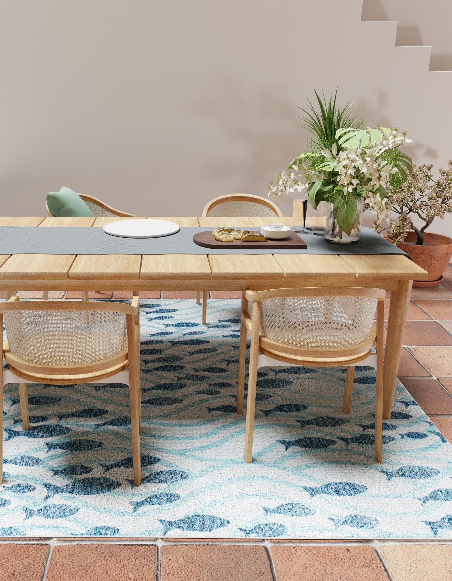 Rugs.com Outdoor Coastal Collection Rug – 5 Ft Square Blue Flatweave-Pile Rug Perfect for Living Rooms, Kitchens, Entryways - Image 5