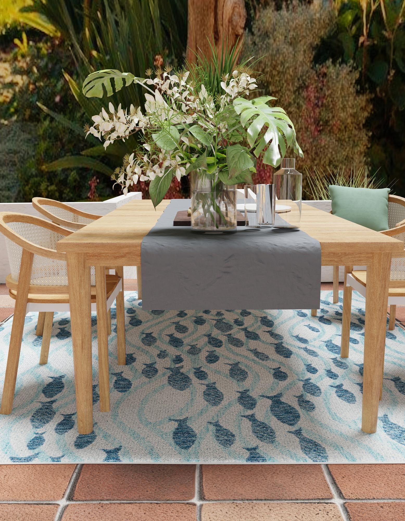 Rugs.com Outdoor Coastal Collection Rug – 5 Ft Square Blue Flatweave-Pile Rug Perfect for Living Rooms, Kitchens, Entryways - Image 6