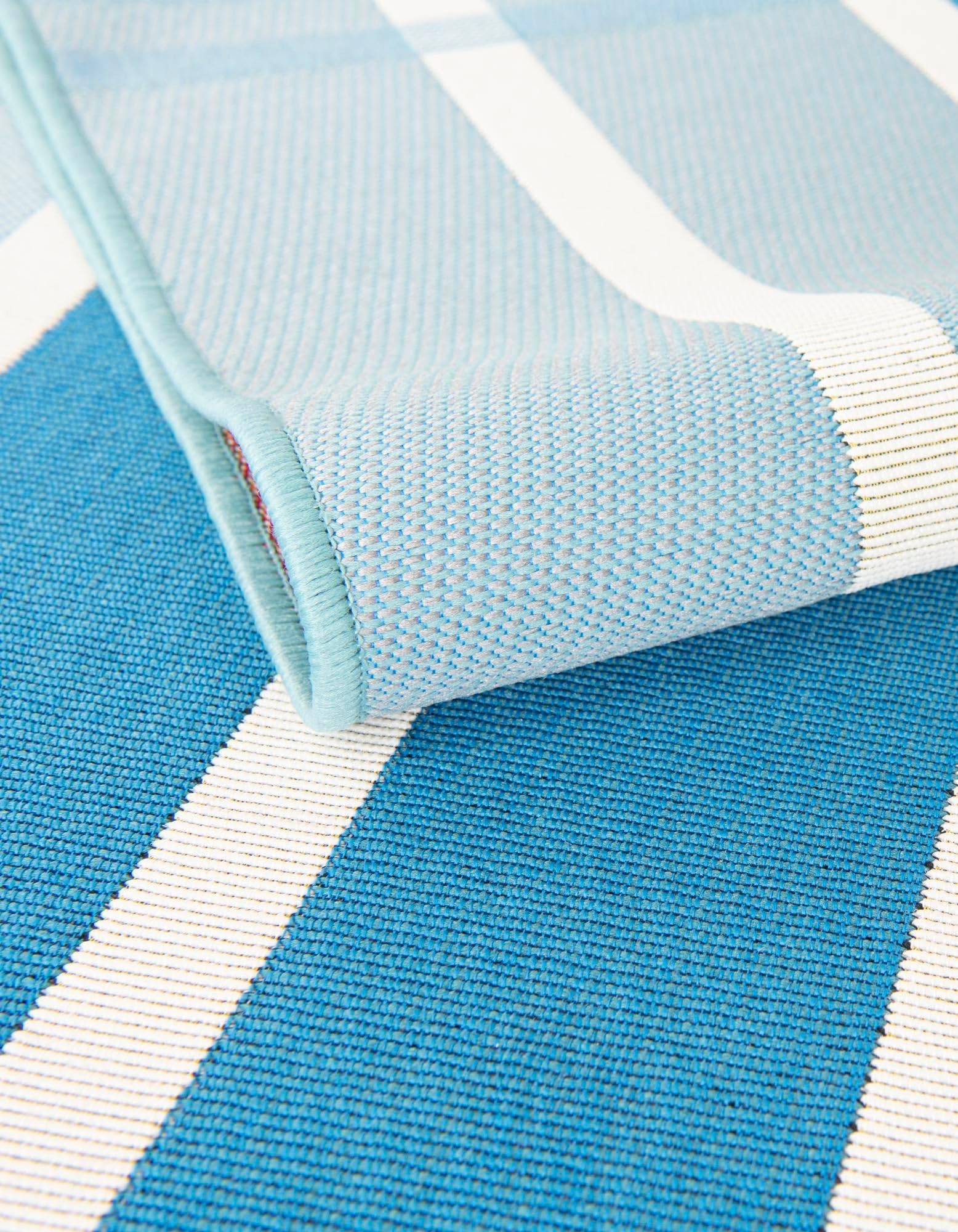 Rugs.com Outdoor Ribbon Collection Rug – 10 Ft Round Blue Flatweave-Pile Rug Perfect for Kitchens, Dining Rooms - Image 6