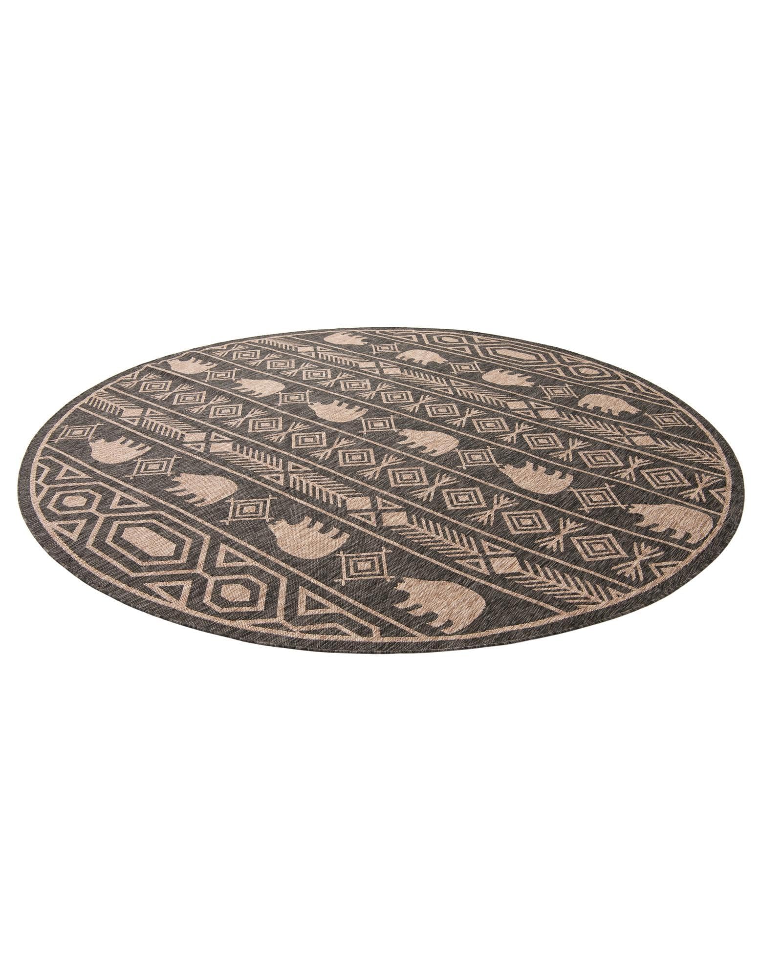 Rugs.com Outdoor Southwestern Collection Rug – 10 Ft Round Black Flatweave-Pile Rug Perfect for Kitchens, Dining Rooms - Image 3