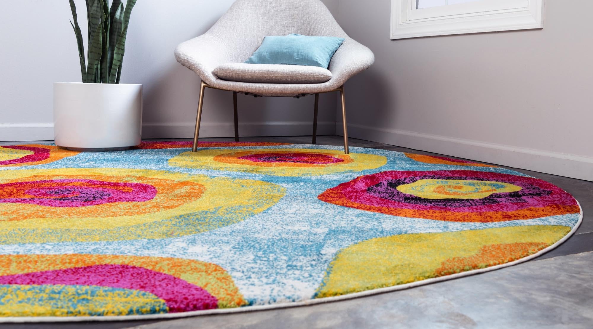 Rugs.com Tuscany Collection Rug – 8 Ft Round Blue Medium-Pile Rug Perfect for Kitchens, Dining Rooms - Image 3
