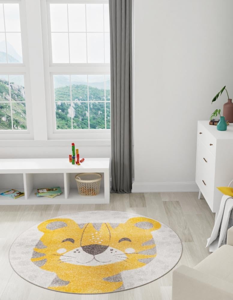Rugs.com Whimsy Kids Collection Rug – 3 Ft Round Gray Medium-Pile Rug Perfect for Kitchens, Dining Rooms - Image 7